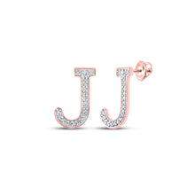  10k Rose Gold Womens Round Diamond J Initial Cluster Earrings 1/10 Cttw