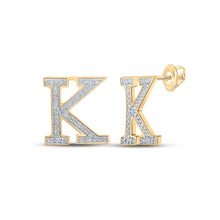  10k Yellow Gold Womens Round Diamond K Initial Letter Earrings 1/6 Cttw