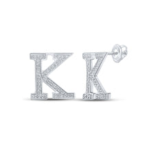  10k White Gold Womens Round Diamond K Initial Letter Earrings 1/6 Cttw
