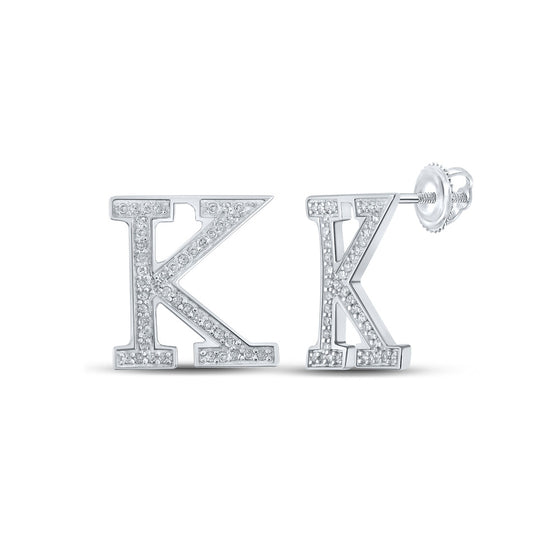 10k White Gold Womens Round Diamond K Initial Letter Earrings 1/6 Cttw