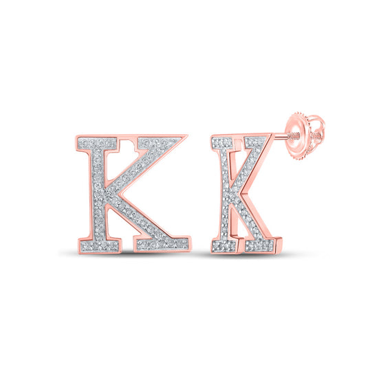 10k Rose Gold Womens Round Diamond K Initial Letter Earrings 1/6 Cttw