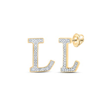  10k Yellow Gold Womens Round Diamond L Initial Letter Earrings 1/10 Cttw