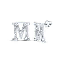  10k White Gold Womens Round Diamond M Initial Letter Earrings 1/4 Cttw