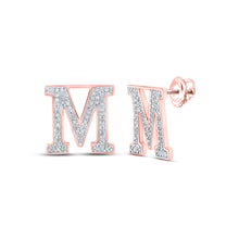  10k Rose Gold Womens Round Diamond M Initial Letter Earrings 1/4 Cttw