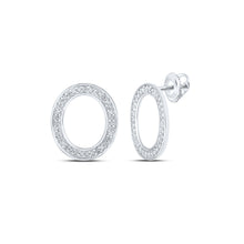  10k White Gold Womens Round Diamond O Initial Letter Earrings 1/8 Cttw