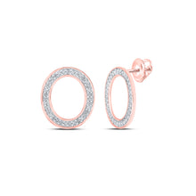  10k Rose Gold Womens Round Diamond O Initial Letter Earrings 1/8 Cttw