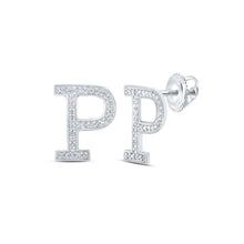  10k White Gold Womens Round Diamond P Initial Letter Earrings 1/8 Cttw