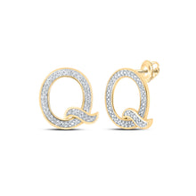  10k Yellow Gold Womens Round Diamond Q Initial Letter Earrings 1/6 Cttw