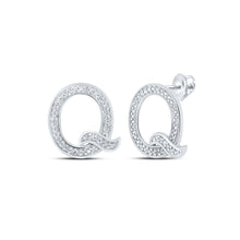  10k White Gold Womens Round Diamond Q Initial Letter Earrings 1/6 Cttw
