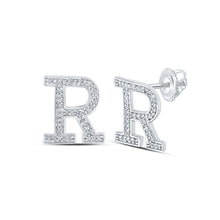  10k White Gold Womens Round Diamond R Initial Letter Earrings 1/6 Cttw