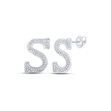  10k White Gold Womens Round Diamond S Initial Letter Earrings 1/8 Cttw