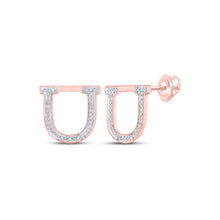  10k Rose Gold Womens Round Diamond U Initial Letter Earrings 1/6 Cttw