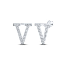  10k White Gold Womens Round Diamond V Initial Letter Earrings 1/8 Cttw