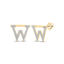  10k Yellow Gold Womens Round Diamond W Initial Letter Earrings 1/6 Cttw