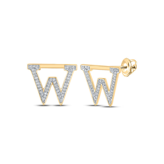 10k Yellow Gold Womens Round Diamond W Initial Letter Earrings 1/6 Cttw