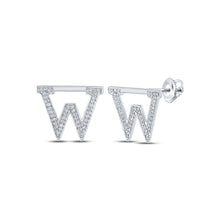  10k White Gold Womens Round Diamond W Initial Letter Earrings 1/6 Cttw