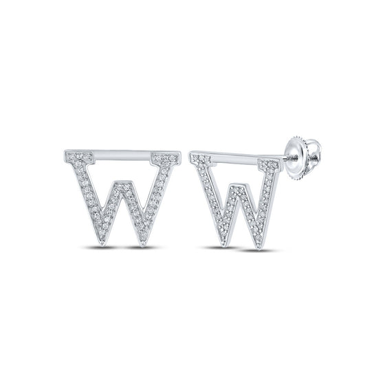 10k White Gold Womens Round Diamond W Initial Letter Earrings 1/6 Cttw