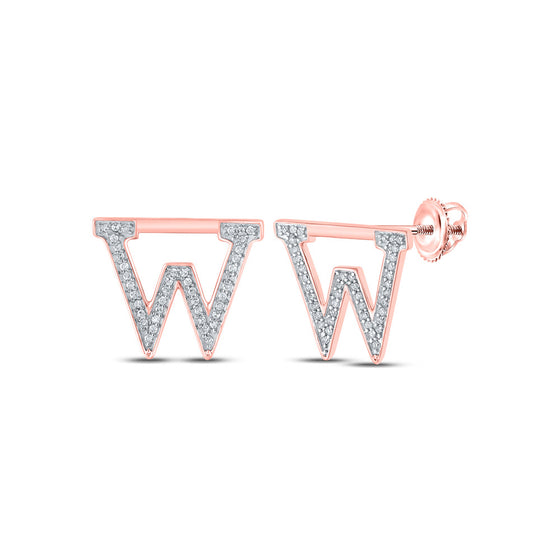 10k Rose Gold Womens Round Diamond W Initial Letter Earrings 1/6 Cttw