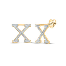  10k Yellow Gold Womens Round Diamond X Initial Letter Earrings 1/5 Cttw