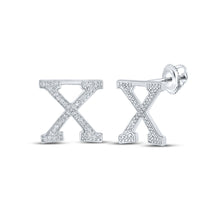  10k White Gold Womens Round Diamond X Initial Letter Earrings 1/5 Cttw
