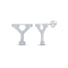 10k White Gold Womens Round Diamond Y Initial Letter Earrings 1/8 Cttw