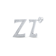  10k White Gold Womens Round Diamond Z Initial Letter Earrings 1/8 Cttw