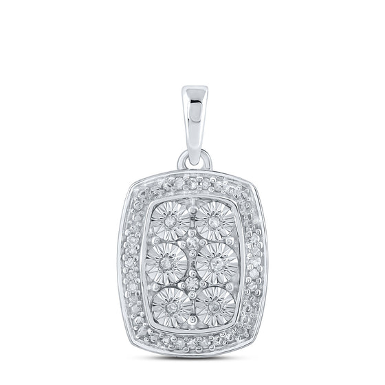 Sterling Silver Womens Round Diamond Cluster Pendant 1/12 Cttw