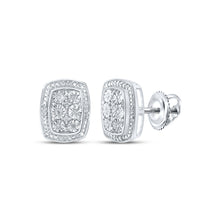  Sterling Silver Womens Round Diamond Cluster Earrings 1/10 Cttw