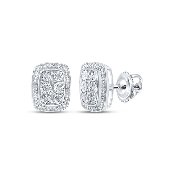 Sterling Silver Womens Round Diamond Cluster Earrings 1/10 Cttw