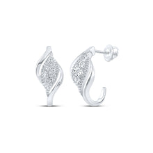  Sterling Silver Womens Round Diamond Half J Hoop Earrings 1/10 Cttw