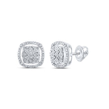  Sterling Silver Womens Round Diamond Square Earrings 1/10 Cttw