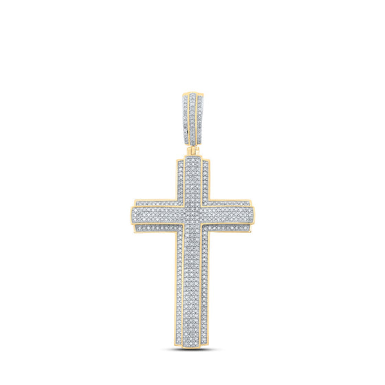 10k Yellow Gold Mens Round Diamond Cross Charm Pendant 1 Cttw