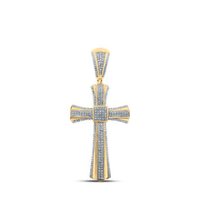  10k Yellow Gold Mens Round Diamond Cross Charm Pendant 3/4 Cttw