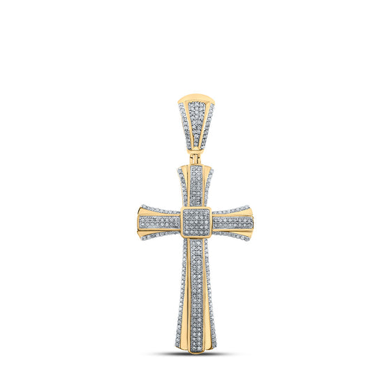 10k Yellow Gold Mens Round Diamond Cross Charm Pendant 3/4 Cttw