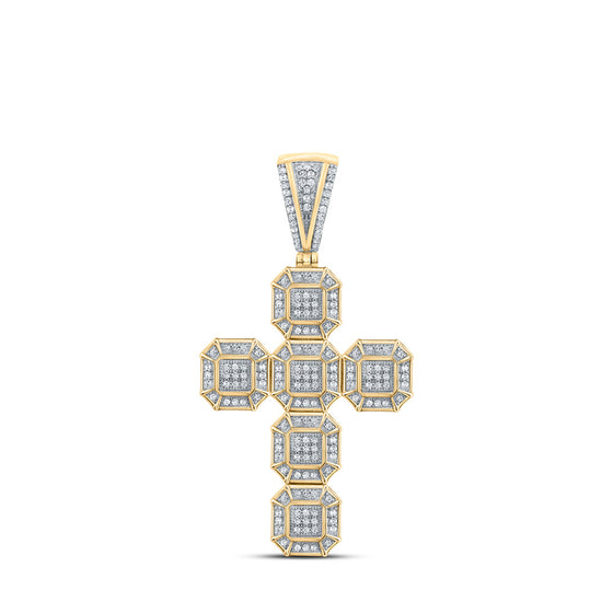 10k Yellow Gold Mens Round Diamond Cross Charm Pendant 1/2 Cttw