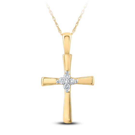 10k Yellow Gold Womens Round Diamond Cross Pendant 1/20 Cttw