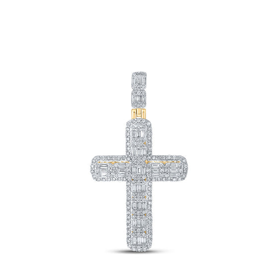 10k Yellow Gold Mens Round Diamond Cross Charm Pendant 2-3/4 Cttw