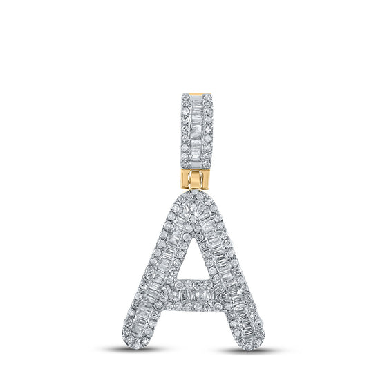 10k Yellow Gold Mens Baguette Diamond A Initial Letter Pendant 1/2 Cttw