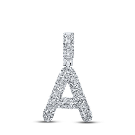 10k White Gold Mens Baguette Diamond A Initial Letter Pendant 1/2 Cttw