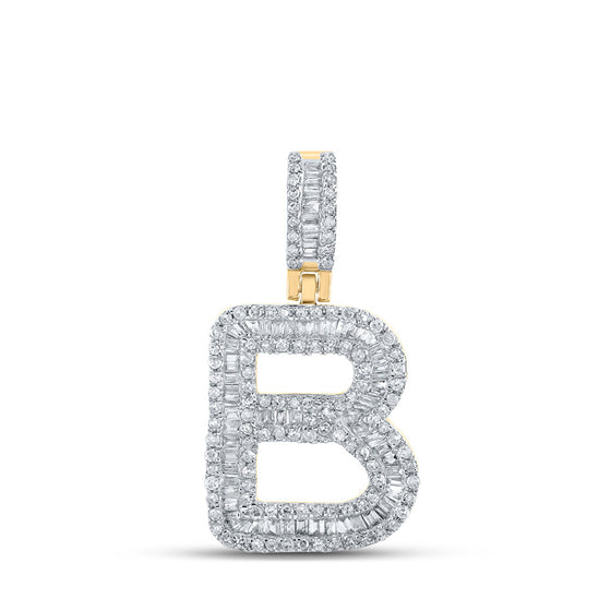 10k Yellow Gold Mens Baguette Diamond B Initial Letter Pendant 5/8 Cttw