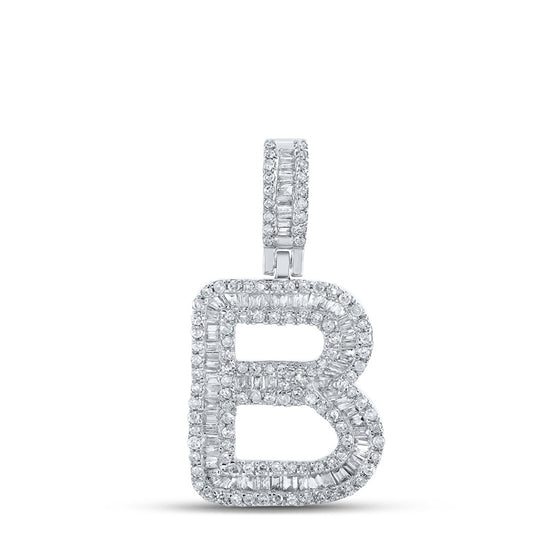 10k White Gold Mens Baguette Diamond B Initial Letter Pendant 5/8 Cttw