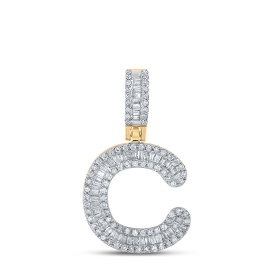 10k Yellow Gold Mens Baguette Diamond C Initial Letter Pendant 1/2 Cttw
