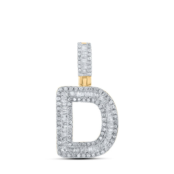10k Yellow Gold Mens Baguette Diamond D Initial Letter Pendant 1/2 Cttw