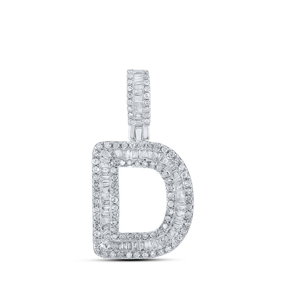10k White Gold Mens Baguette Diamond D Initial Letter Pendant 1/2 Cttw
