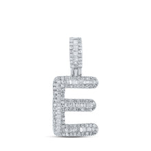  10k White Gold Mens Baguette Diamond E Initial Letter Pendant 1/2 Cttw