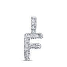  10k White Gold Mens Baguette Diamond F Initial Letter Pendant 3/8 Cttw