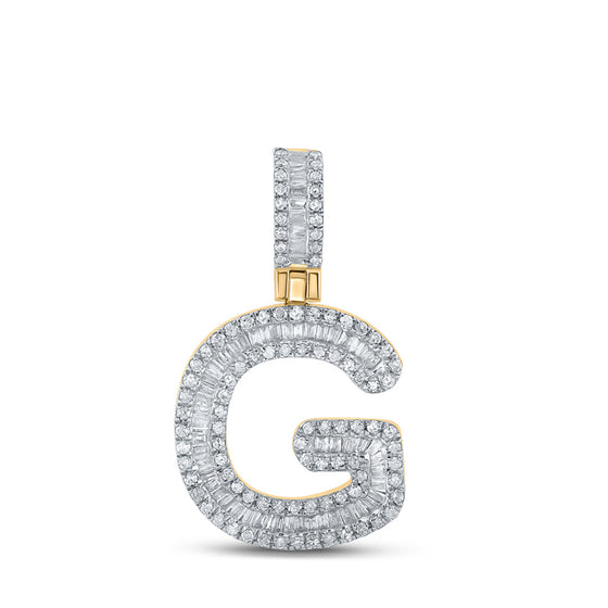 10k Yellow Gold Mens Baguette Diamond G Initial Letter Pendant 1/2 Cttw