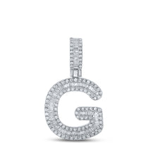  10k White Gold Mens Baguette Diamond G Initial Letter Pendant 1/2 Cttw