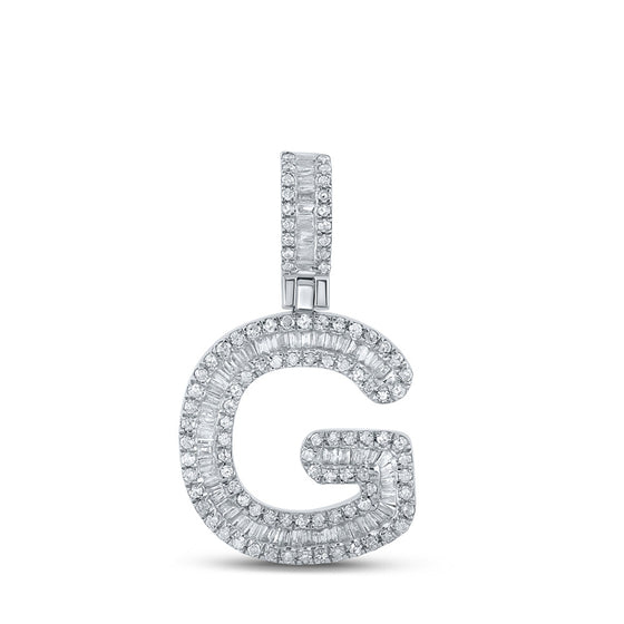 10k White Gold Mens Baguette Diamond G Initial Letter Pendant 1/2 Cttw