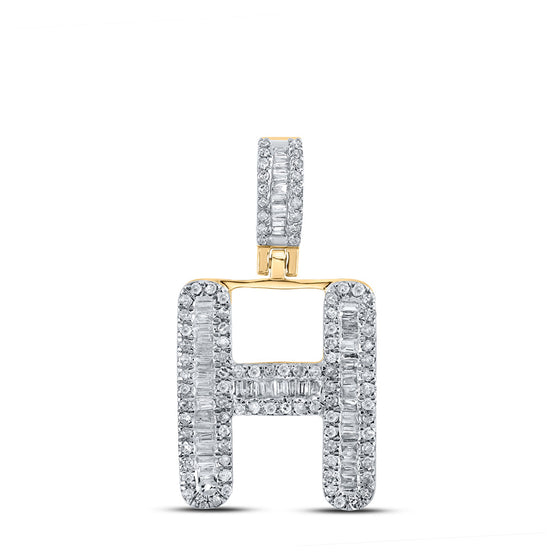 10k Yellow Gold Mens Baguette Diamond H Initial Letter Pendant 1/2 Cttw
